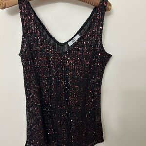 Suzy Shier Black and Red Sequin Tank Top